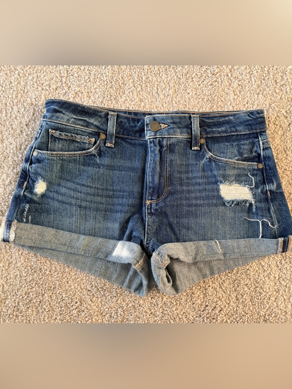Paige Women's Dark Blue Distressed Denim hot Shorts 26 jimmy short like new